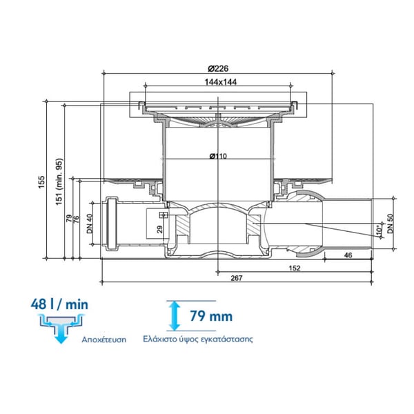 Σχάρα, κανάλι ντουζιέρας Confluo Square 3 14.4x14.4 cm code 5206836544274